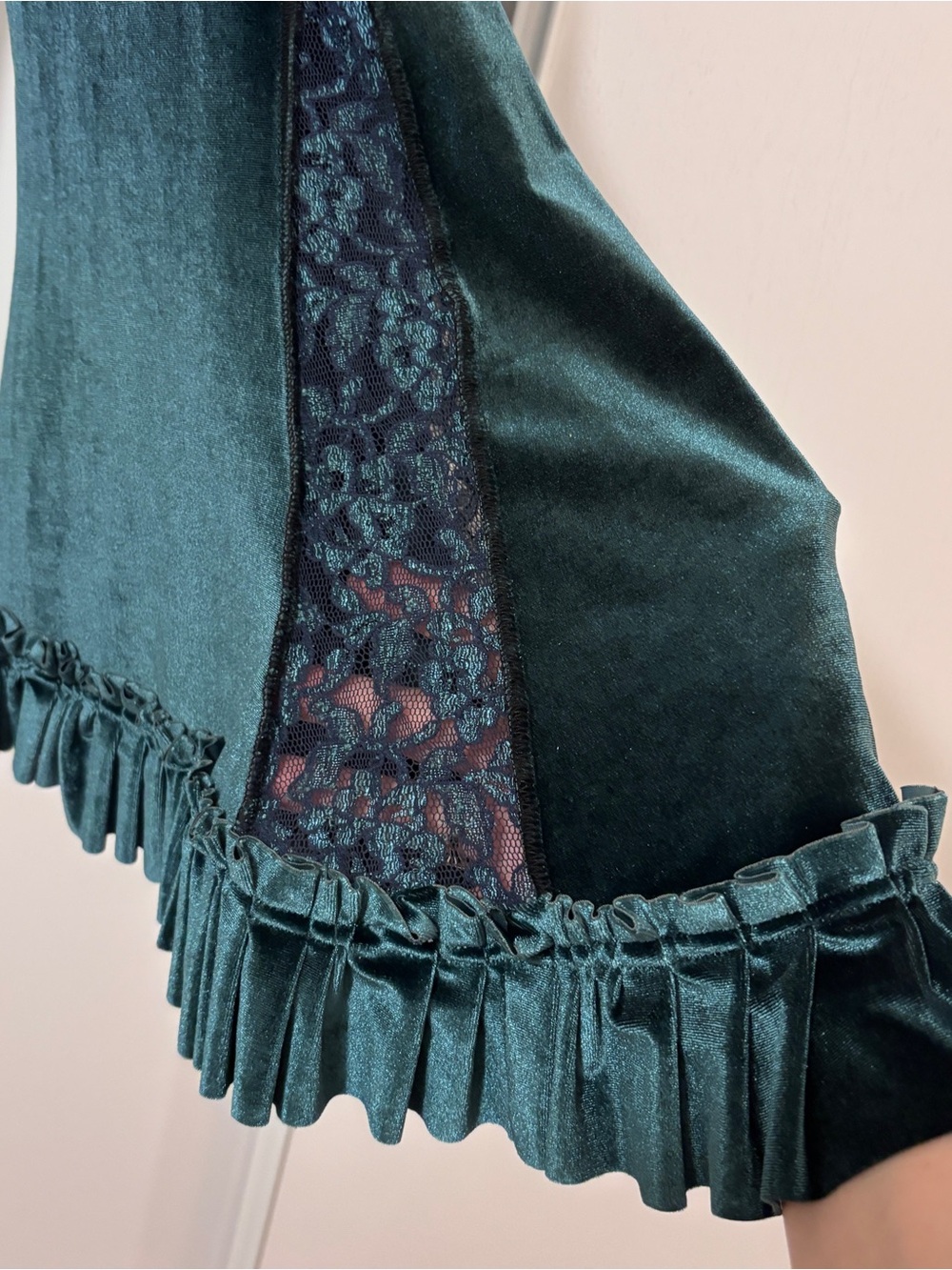 Whimsigoth Pants Velvet Lace Flare Pull On Size S Blue Green Regency Bloomer - Picture 2 of 10